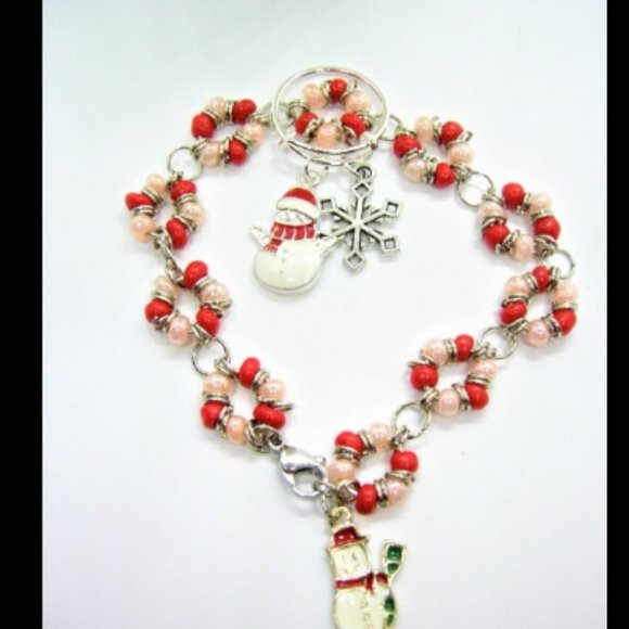 Snowman Bracelet and Ring Adjustable Christmas Jewelry Gift for Her - Picture 4 of 5